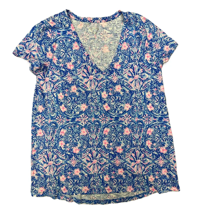 Casual Chic Looks Top Short Sleeve Designer By Lilly Pulitzer In Blue & Pink, Size: S