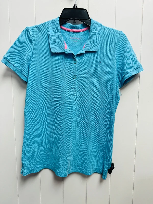 Elegant Design Top Short Sleeve Designer By Lilly Pulitzer In Blue, Size: M