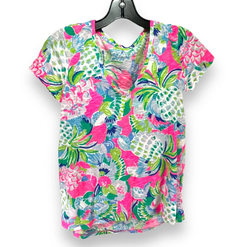 All-Day Wear Etta V-Neck Top Designer By Lilly Pulitzer In Multi Tropical Beachy, Size: XS