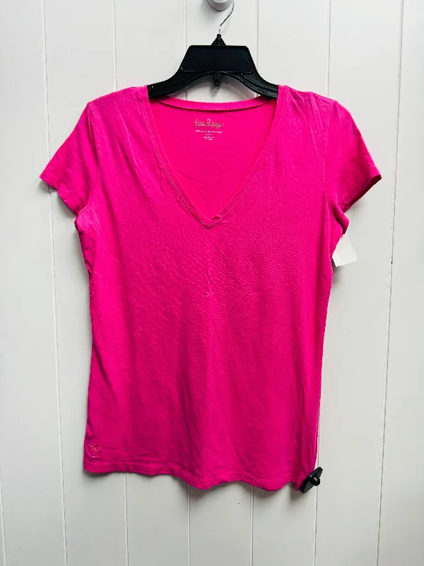 Romantic Data Top Short Sleeve Designer By Lilly Pulitzer In Pink, Size: S
