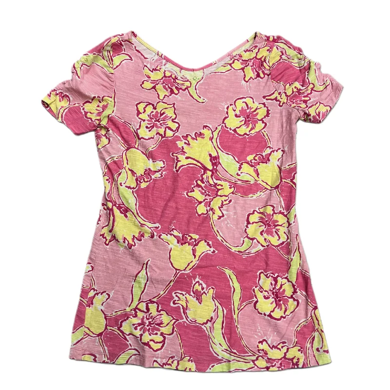 Nightclub Style Top Short Sleeve Designer By Lilly Pulitzer In Pink & Yellow, Size: S