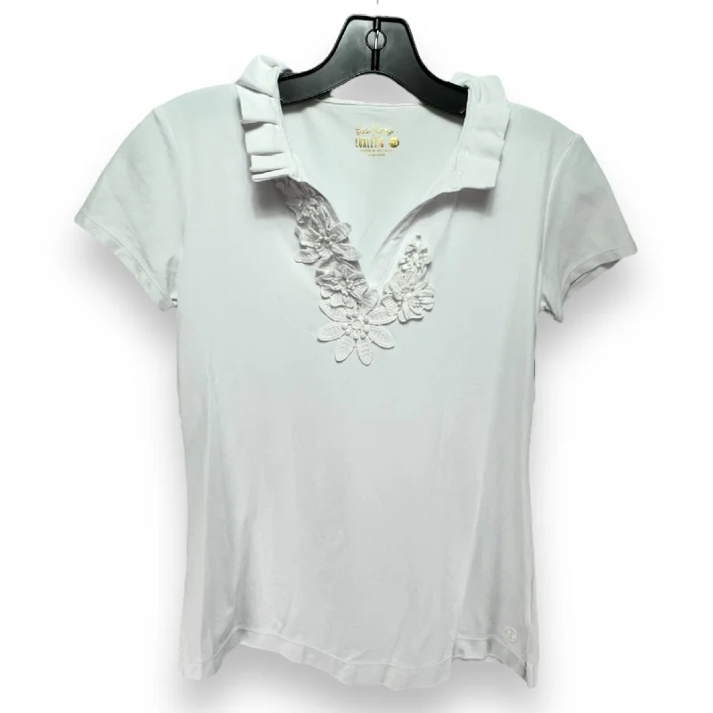 Easy Style UPF 50+ Luxletic Frida Polo Top Designer By Lilly Pulitzer In White, Size: XS