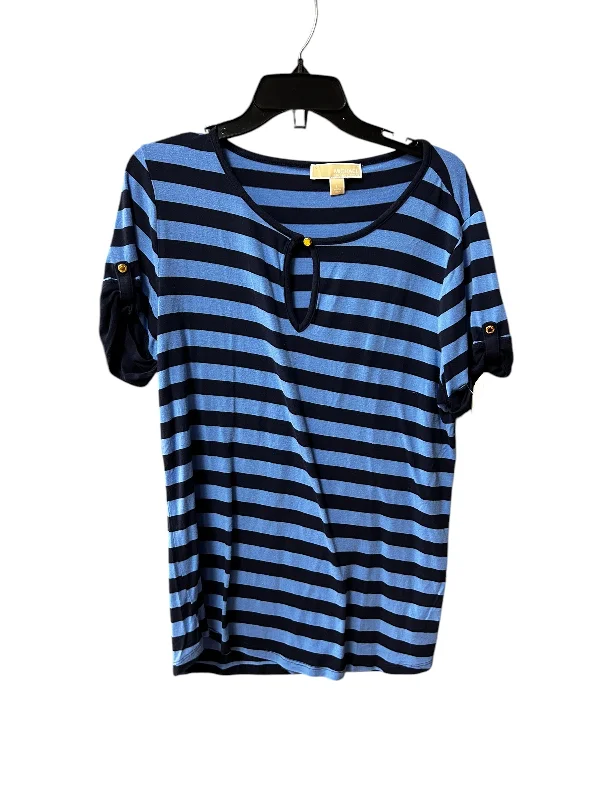 Elegant And Elegant Top Short Sleeve Designer By Michael By Michael Kors In Striped Pattern, Size: L