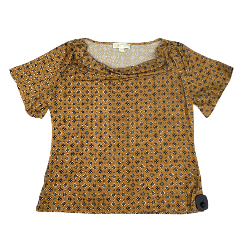 Editorial Design Top Short Sleeve Designer By Michael Kors In Gold, Size: L