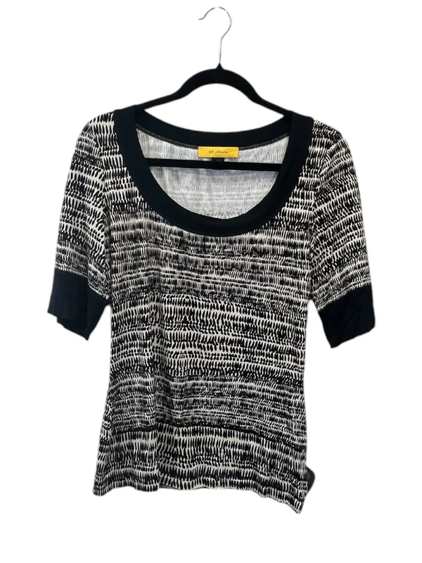 Classic Series Top Short Sleeve Designer By St John Collection In Black & Cream, Size: M