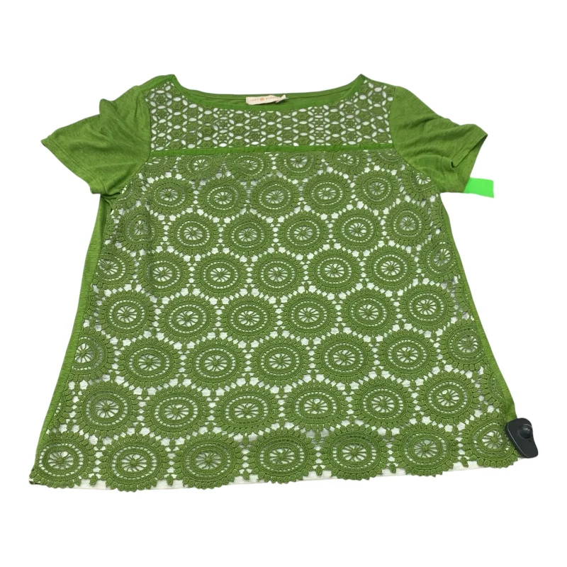 Sweet Girl Top Short Sleeve Designer By Tory Burch In Green & White, Size: L