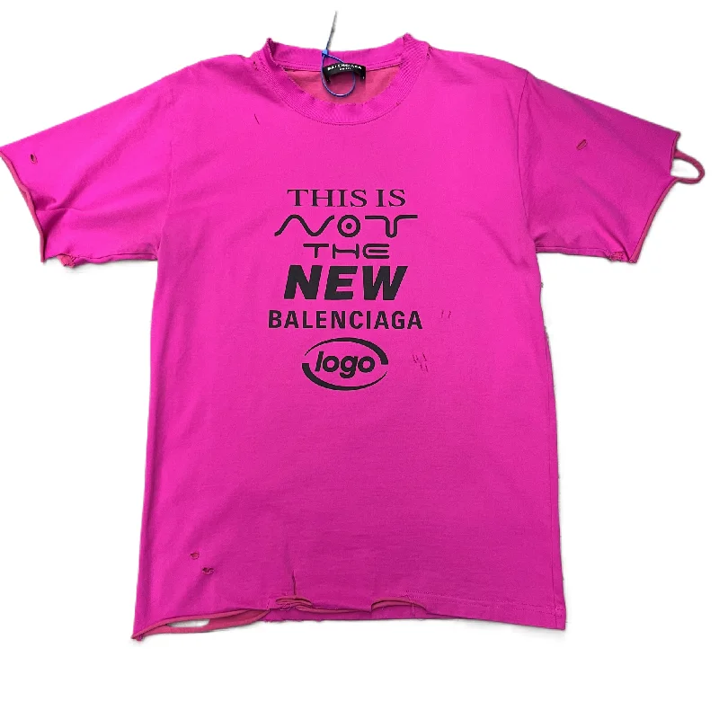 Casual Wear Top Short Sleeve Luxury Designer By Balenciaga In Black & Pink, Size: S