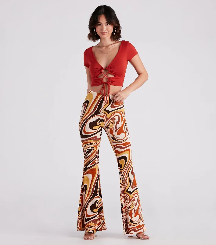 Breezy Comfort Totally Retro Swirl Print Flare Pants