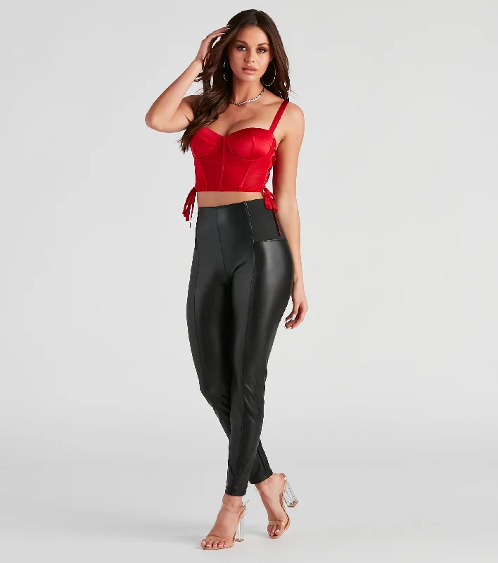 Exquisite Embroidery Trendsetter Faux Leather Leggings
