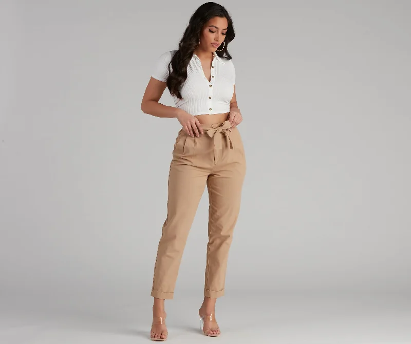 Wearable At Home Or Out Trendy And Tapered High Waist Paperbag Pants