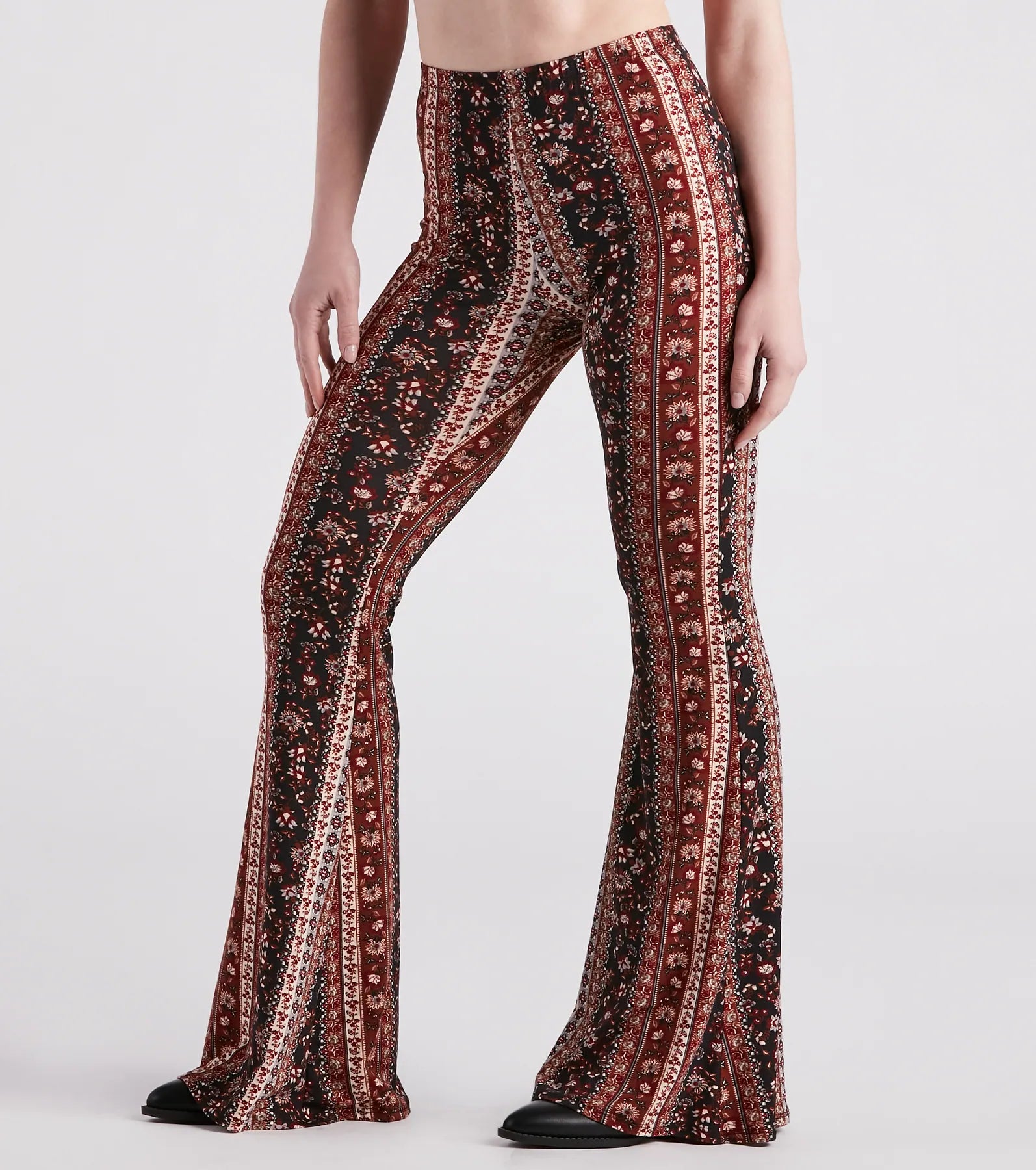 Warm Chic Trendy Gal Floral Boho Flare Pants