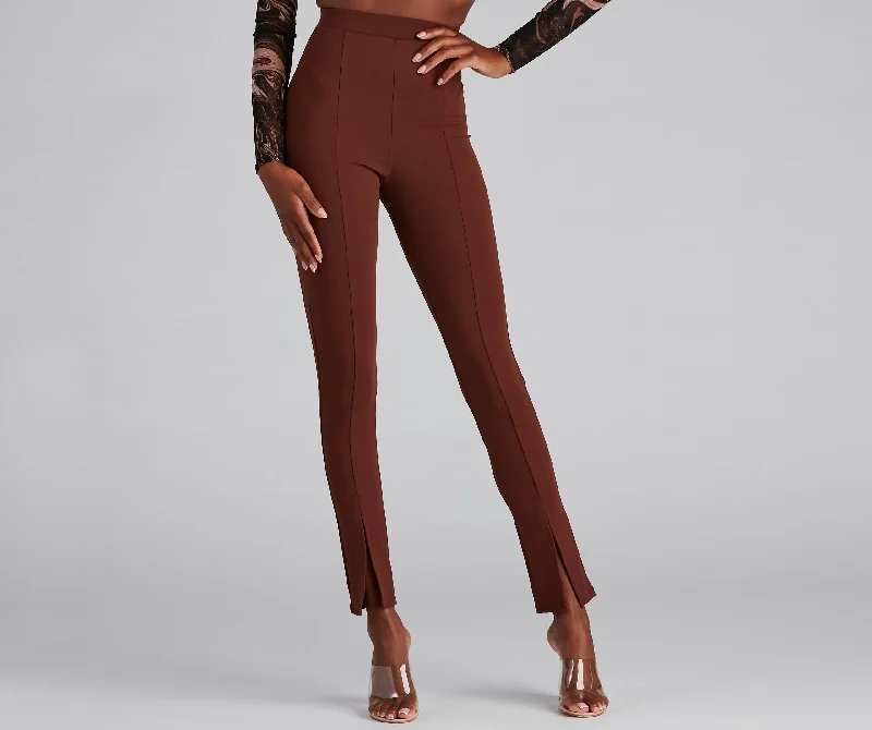 Soft Looks Trendy Split Hem High-Rise Pants