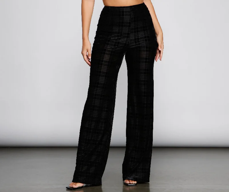 Elegant And Elegant Velvet Plaid Burnout Flared Pants