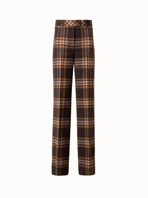 Casual Style Wide Check Pants in Wool Flannel