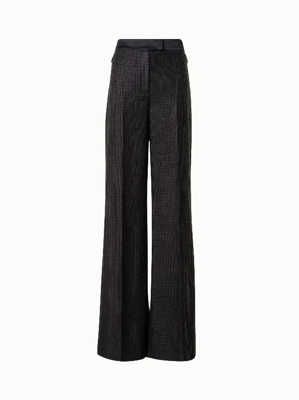 Sports Design Wide Leg High-Waist Pants with Techno Grid Embroidery