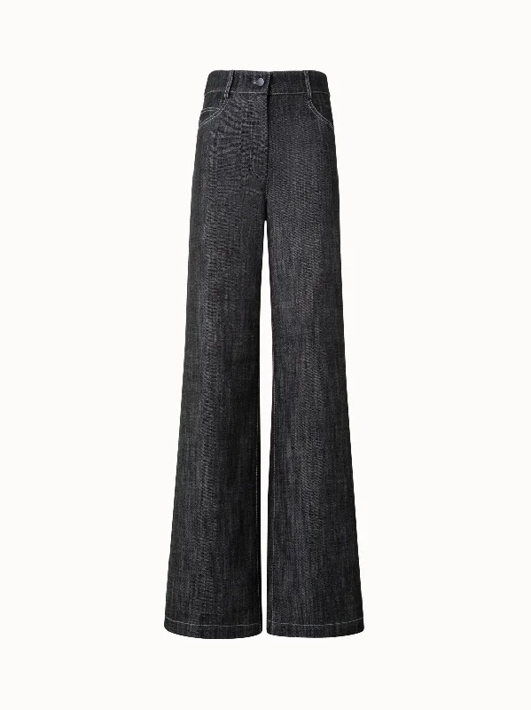 Warm Comfort Wide Leg Pants in Winter Denim