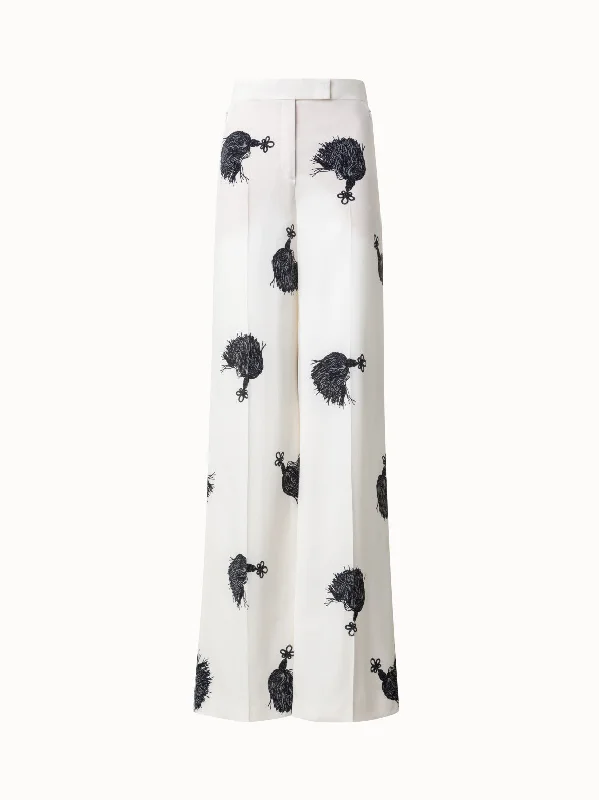 European And American Style Wide Leg Silk Pants with Tassels Print