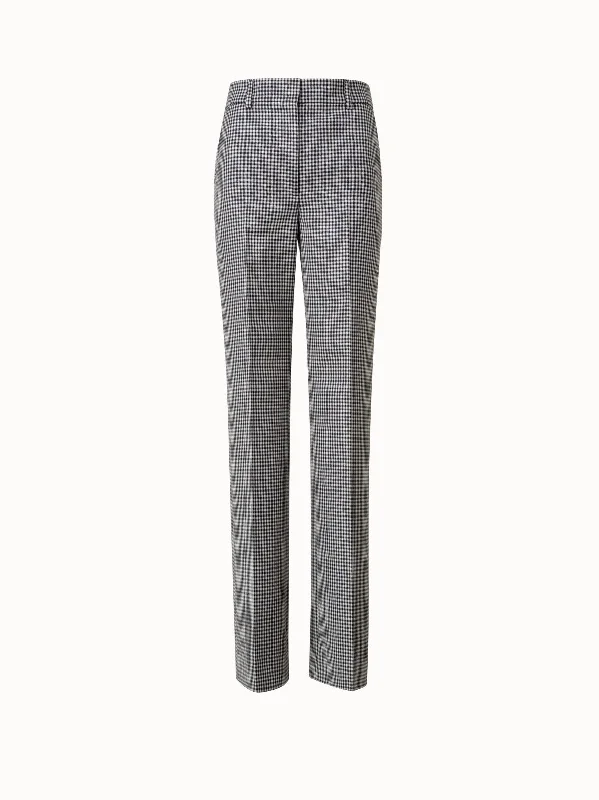 Classic And Versatile Wide Straight Leg Vichy Pants in Wool Double-Face