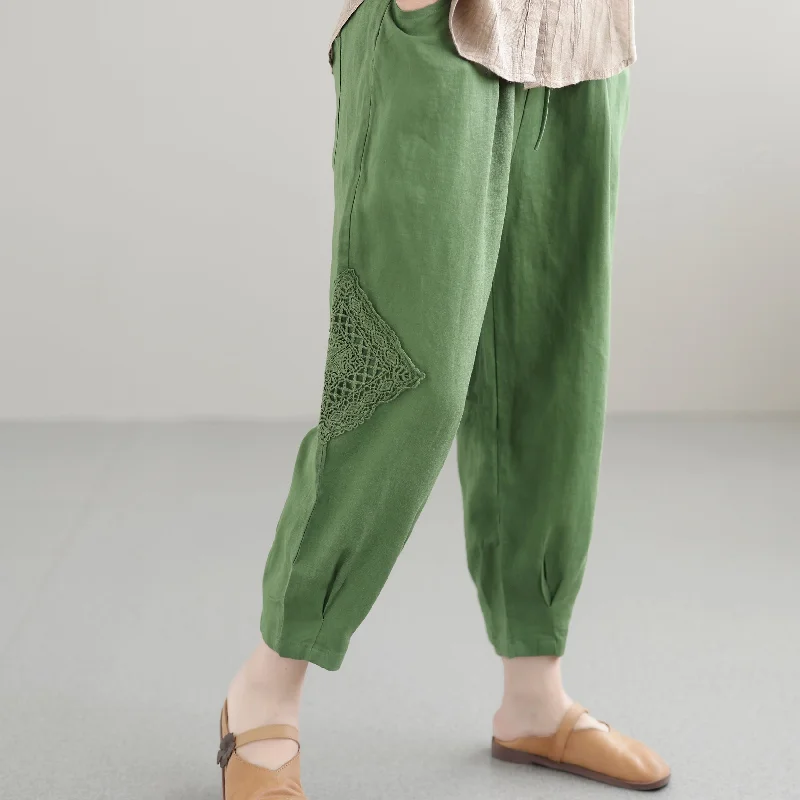 Women Summer Casual Loose Hollow Thin Linen Pants