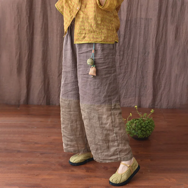 Women Summer Retro Loose Linen Wide-Leg Pants