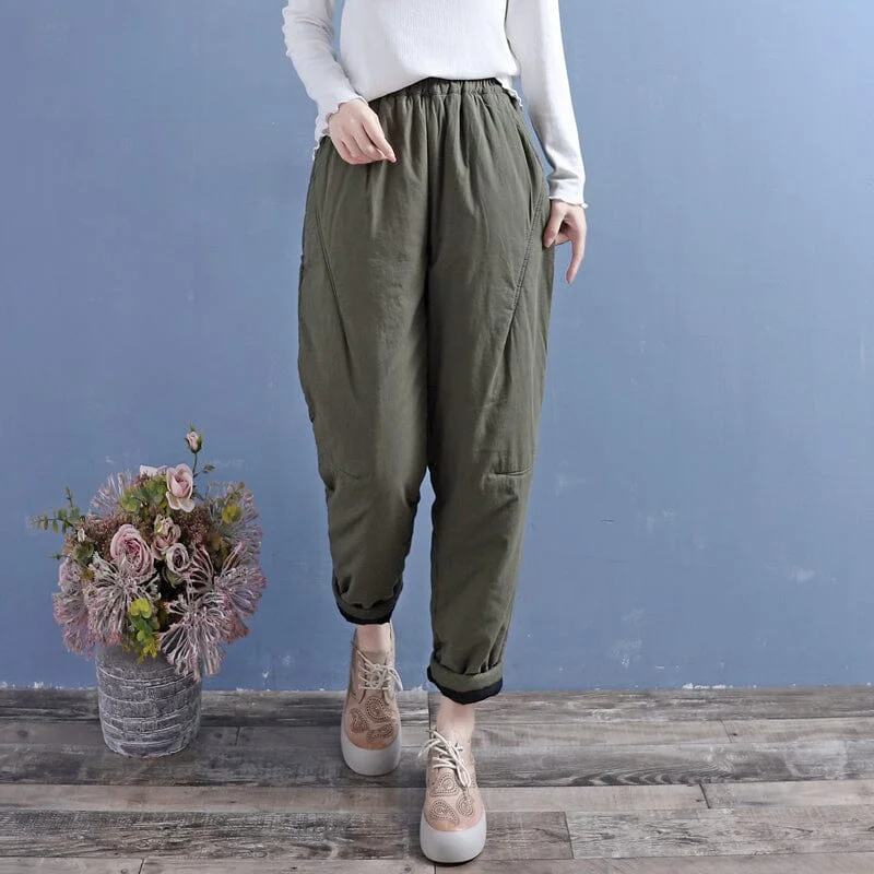 Women Winter Retro Quilted Cotton Linen Pants