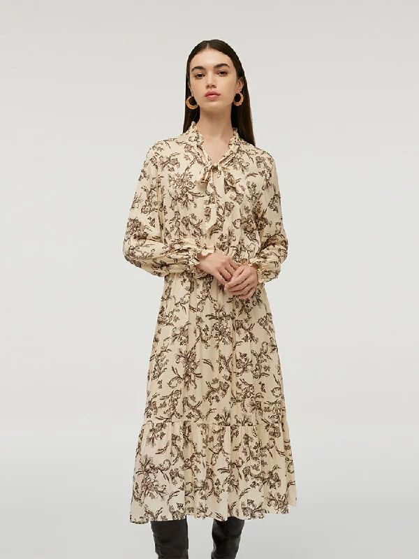 19 Momme Mulberry Silk Floral Print Women Midi Dress