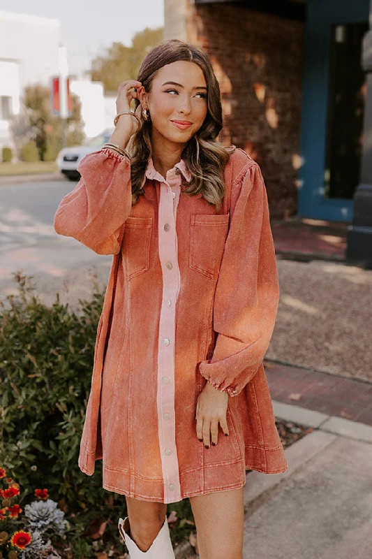 Classic Items Afternoon Date Denim Mini Dress in Light Rust