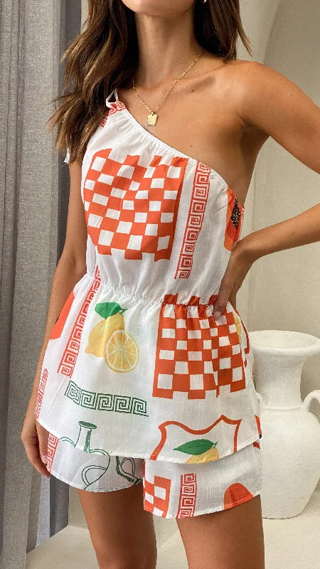 Fashion And Simplicity Bailus Top and Shorts Set - Lemon / Papaya Print