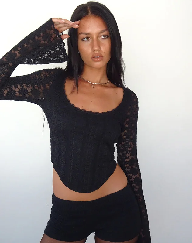 Tropical Style Belle Long Sleeve Top in Regal Lace Black