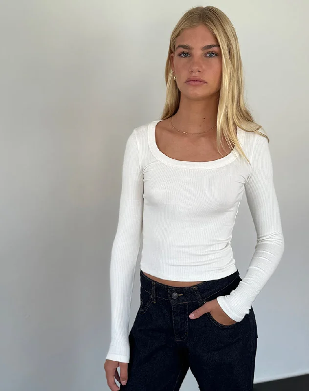 Single-shoulder Neck Design Binlo Extra Long Sleeve Top in White