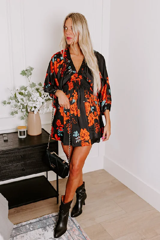 Personalized Clothing Botanical Bliss Satin Mini Dress in Black
