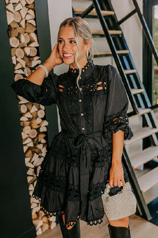 Easy Chic Candlelight Dinner Crochet Mini Dress in Black