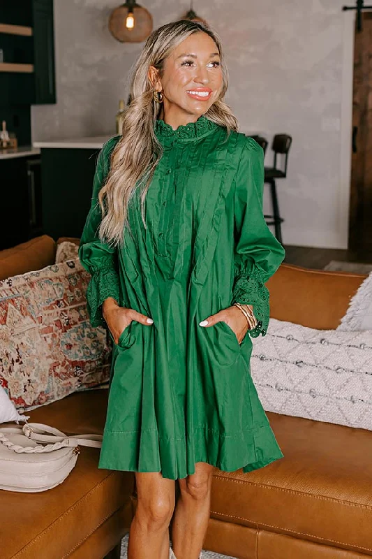 High-end Design Caramel Kisses Pleated Mini Dress in Hunter Green