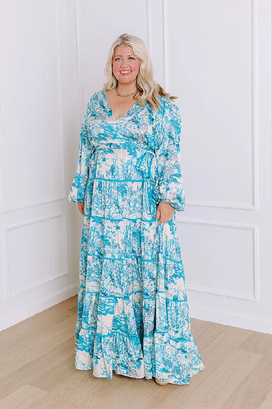 Urban Chic Chateau Chic Tiered Maxi Dress in Sky Blue Curves