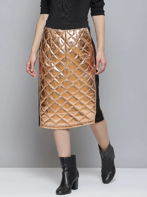 Effortless Outfits Copper Mettalic Pencil Skirt