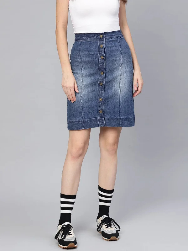 Romantic And Fresh Denim Blue Washed Short Skirt