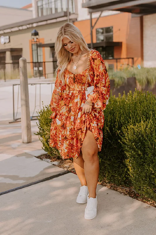 Printed Patterns Fall Foliage Smocked Mini Dress Curves