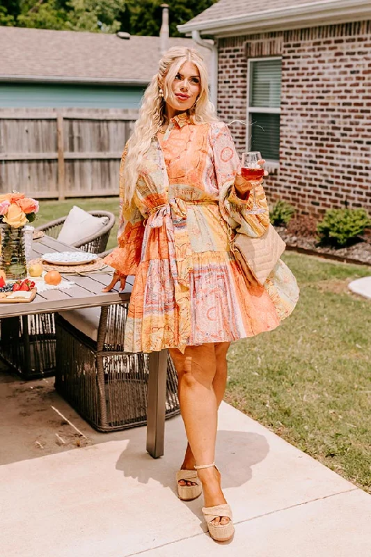 Dynamic Fashion Fancy Flourish Color Block Mini Dress in Orange Curves