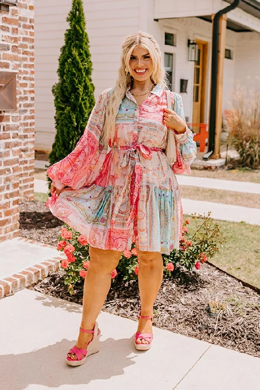 Single-shoulder Neck Design Fancy Flourish Color Block Mini Dress in Pink Curves