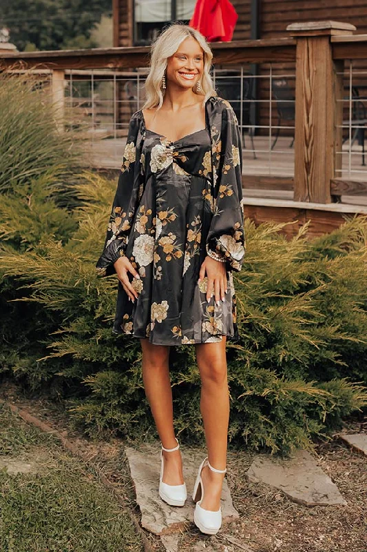 All-Day Style Flirty Moments Satin Mini Dress in Black
