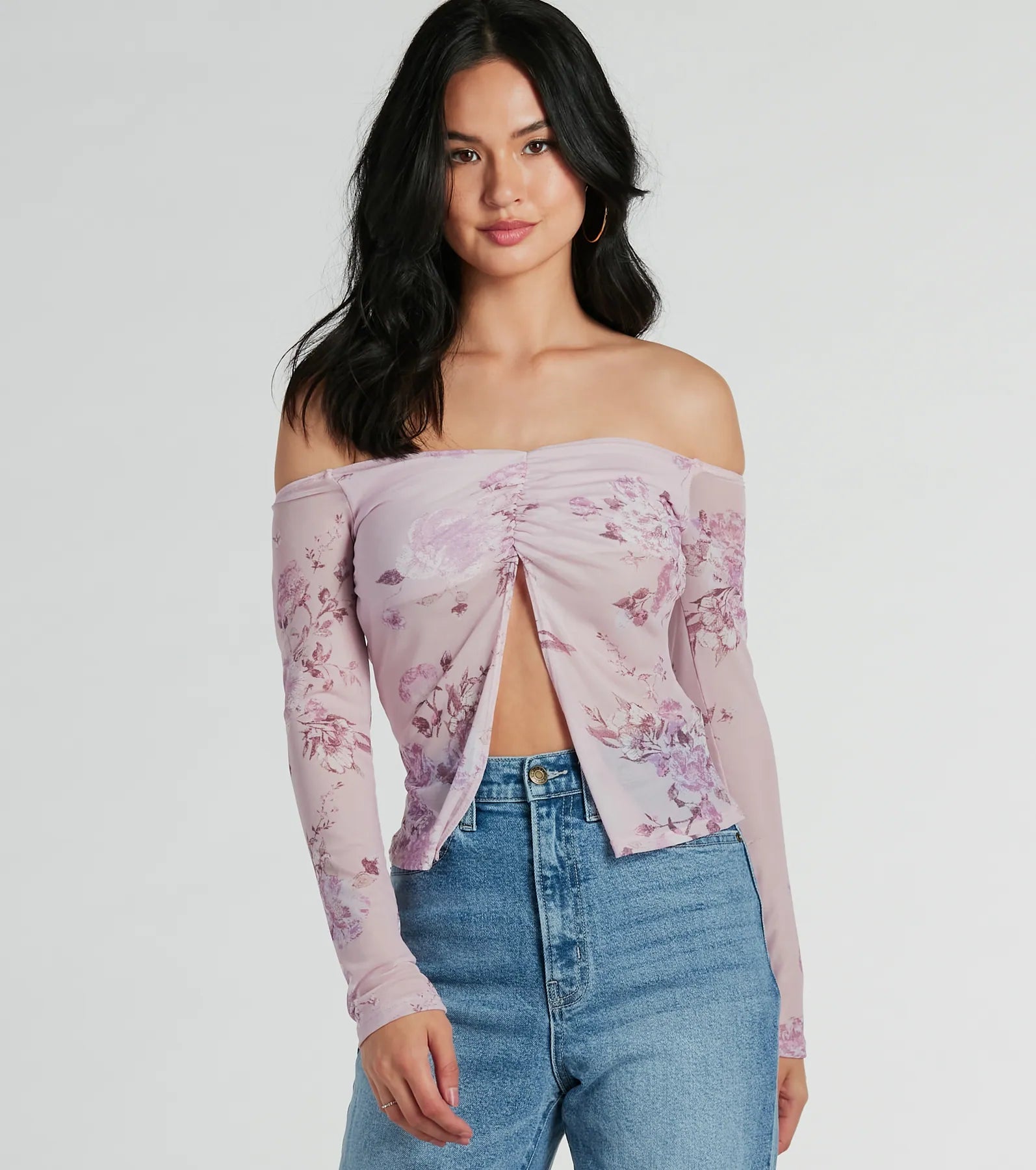 Floral Daydream Off-The-Shoulder Mesh Top