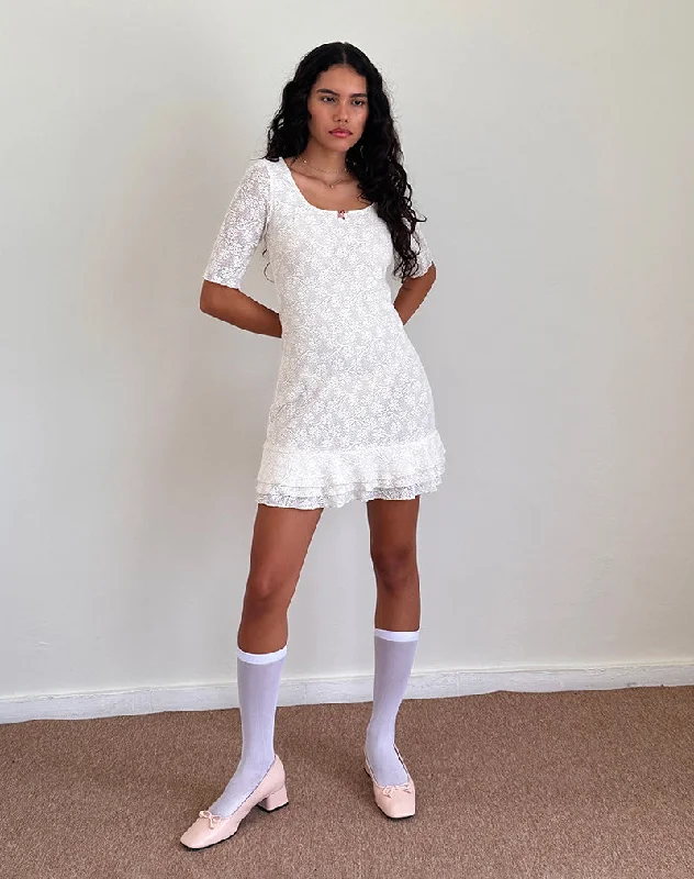 Comfortable Series Fredrika Mini Dress in Lace Ivory