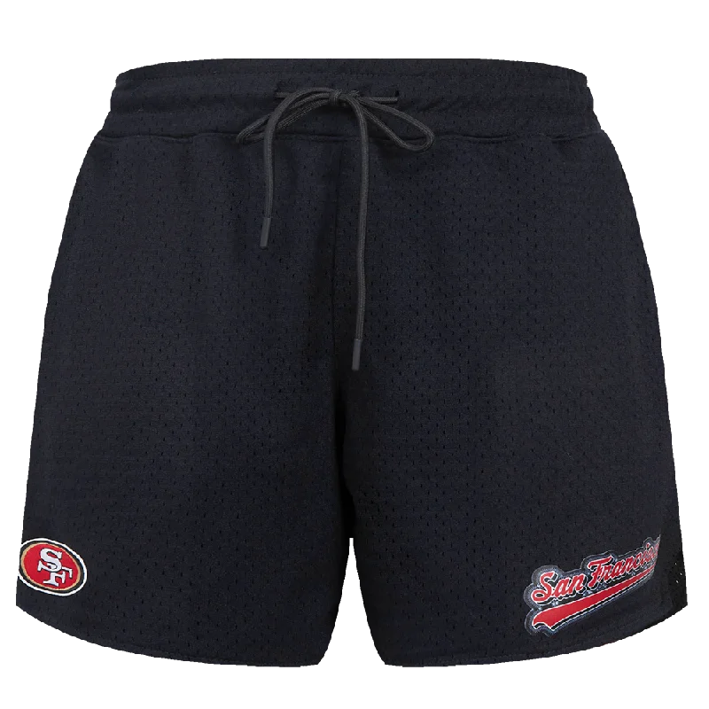 NFL SAN FRANCISCO 49ERS SCRIPT TAIL WOMEN'S MESH TAPE SHORT (BLACK)