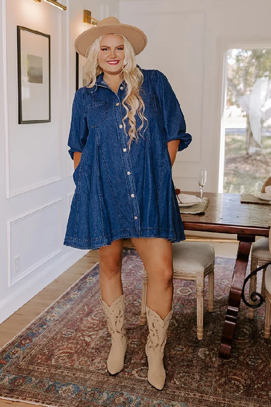 Advanced Design Gather Together Denim Mini Dress Curves