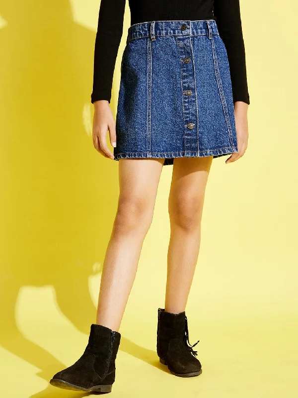 Sweet Breath Girls Blue Front Button Denim Mini Skirt