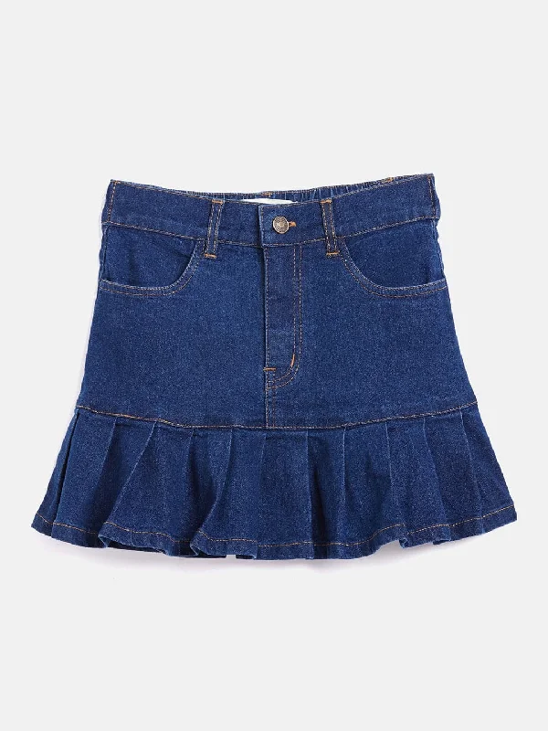 Classic Items Girls Navy Denim Pleated Mini Skirt