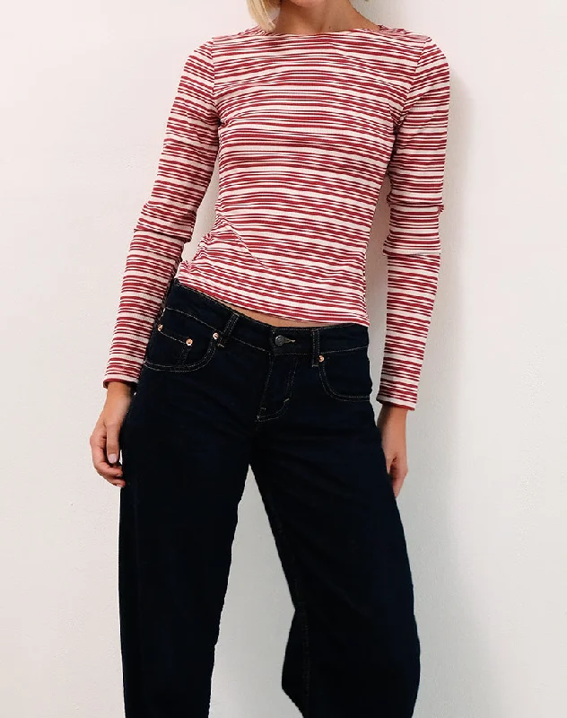 Stretch Design Haruka Top in Stripe Red and White
