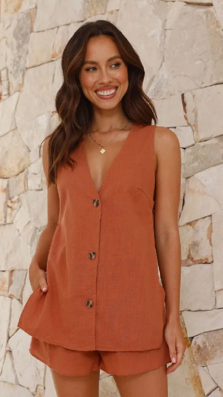 Fresh Wear Hayley Vest and Shorts Set - Rust
