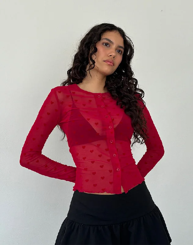 Versatile Itinerary Kahula Shirt in Red Heart Flocked Mesh