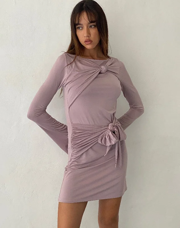 European Plan Kari Knot Mini Dress in Slinky Mauve